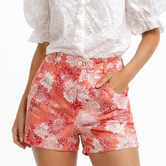 Isaac Mizrahi Pants - Isaac Mizrahi Mid Rise Shorts Tailored Dressy Summer Floral Coral Pink White 10